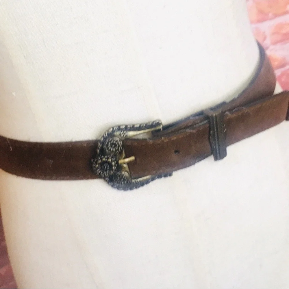 Brown Western Style Leather Belt with Brass Studs